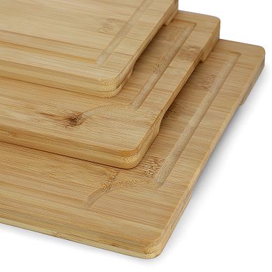 Elama 3 Piece 9 Inch, 12 Inch, and 15 Inch 100% Bamboo Wood Cutting Board Set with Juice Grooves