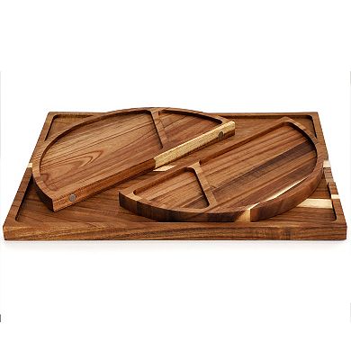 Elama 3 Piece Acacia Wood Cutting Board with Maganitized Serving Board Platter
