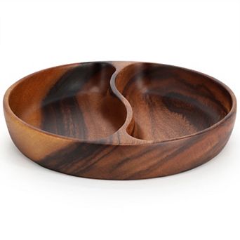 Elama 10 Inch Acacia Wood Divided Serving Bowl in Dark Brown