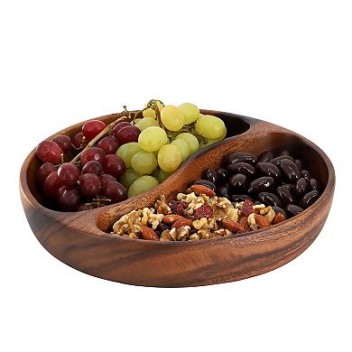 Elama 10 Inch Acacia Wood Divided Serving Bowl in Dark Brown