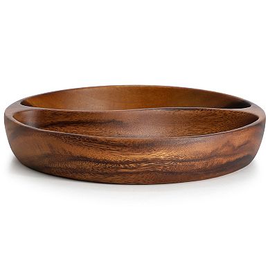 Elama 10 Inch Acacia Wood Divided Serving Bowl in Dark Brown