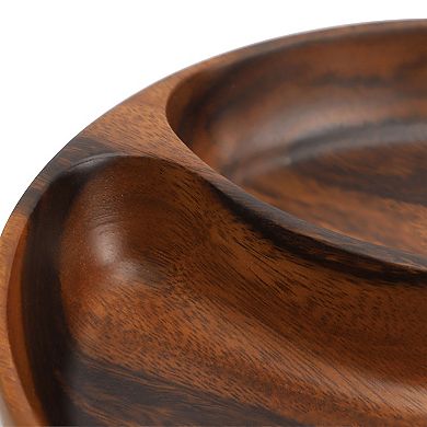 Elama 10 Inch Acacia Wood Divided Serving Bowl in Dark Brown