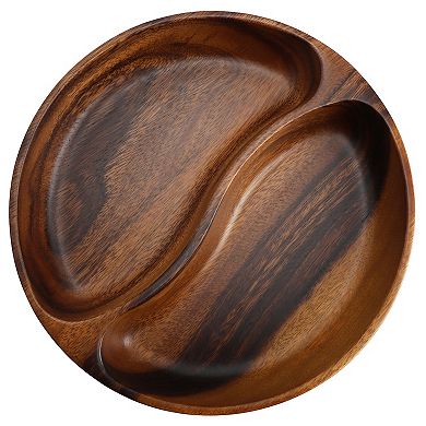 Elama 10 Inch Acacia Wood Divided Serving Bowl in Dark Brown