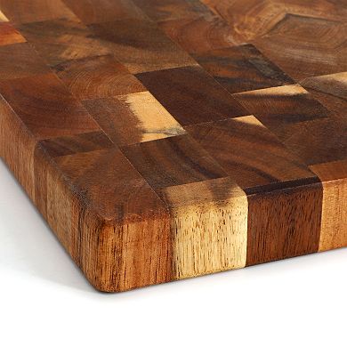 Elama 13.75 Inch Square Thick Acacia Wood Serving Butcher Cutting Board