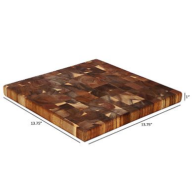 Elama 13.75 Inch Square Thick Acacia Wood Serving Butcher Cutting Board