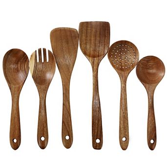 Elama 6 pc Acacia Wood Kitchen Utensil Set in Dark Brown