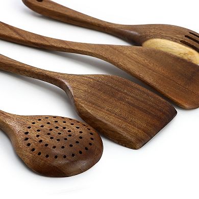 Elama 6 Piece Acacia Wood Kitchen Utensil Set in Dark Brown