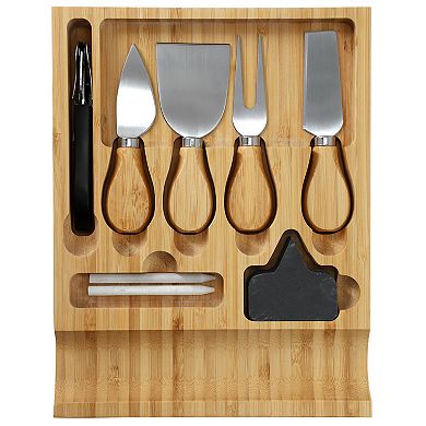 Elama 100% Bamboo Charcuterie Cheese Board, Cheese Utensils, and 3 Piece Mini Chalkboard Set
