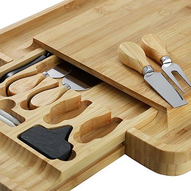 Elama 100% Bamboo Charcuterie Cheese Board, Cheese Utensils, and 3 Piece Mini Chalkboard Set