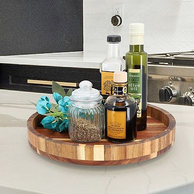Elama 13 Inch Acacia Wood Lazy Susan Tray