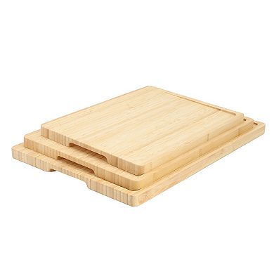 Elama 3 Piece Bamboo Cutting, Prep and Serving Boards with Slanted Juice Groove