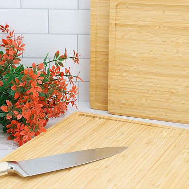 Elama 3 Piece Bamboo Cutting, Prep and Serving Boards with Slanted Juice Groove