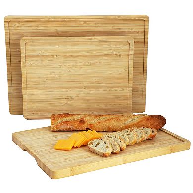 Elama 3 Piece Bamboo Cutting, Prep and Serving Boards with Slanted Juice Groove