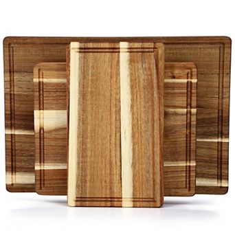 Elama 3 pc 7 Inch, 10 Inch, and 17 Inch Acacia Wood Cutting Board Set with Juice Grooves
