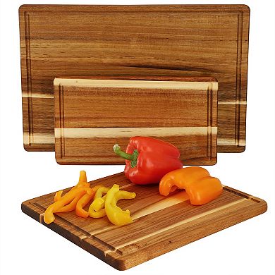 Elama 3 Piece 7 Inch, 10 Inch, and 17 Inch Acacia Wood Cutting Board Set with Juice Grooves
