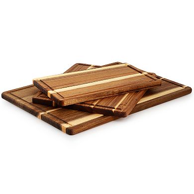 Elama 3 Piece 7 Inch, 10 Inch, and 17 Inch Acacia Wood Cutting Board Set with Juice Grooves