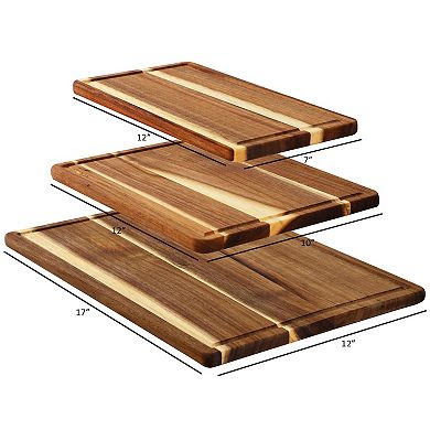 Elama 3 Piece 7 Inch, 10 Inch, and 17 Inch Acacia Wood Cutting Board Set with Juice Grooves