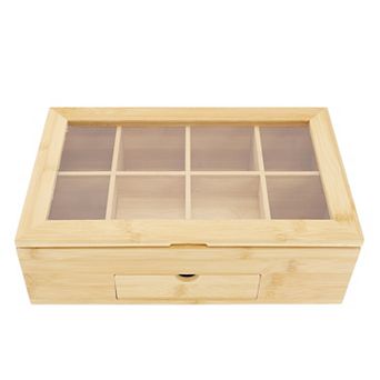 Elama 13 x 8 Inch Bamboo Tea Box Organizer with Acrylic Top Window