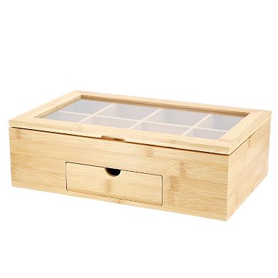 Elama 13 x 8 Inch Bamboo Tea Box Organizer with Acrylic Top Window