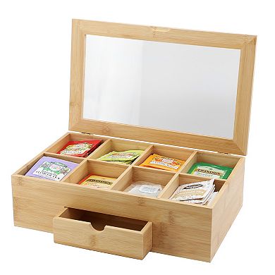 Elama 13 x 8 Inch Bamboo Tea Box Organizer with Acrylic Top Window