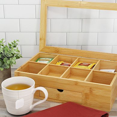 Elama 13 x 8 Inch Bamboo Tea Box Organizer with Acrylic Top Window