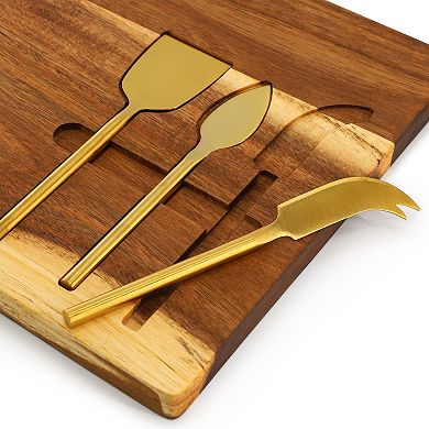 Elama 21 x 11 Inch Acacia Wood Cheese Board with 3 Piece Knife Set