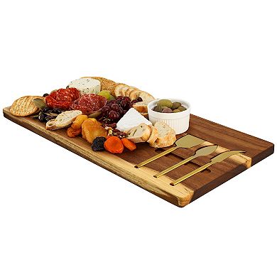 Elama 21 x 11 Inch Acacia Wood Cheese Board with 3 Piece Knife Set