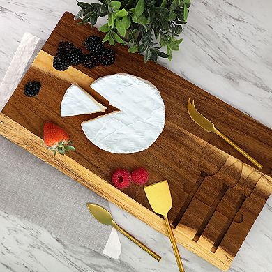 Elama 21 x 11 Inch Acacia Wood Cheese Board with 3 Piece Knife Set