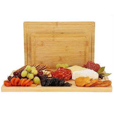 Elama 3 Piece 100% Bamboo Cutting, Prep and Serving Boards