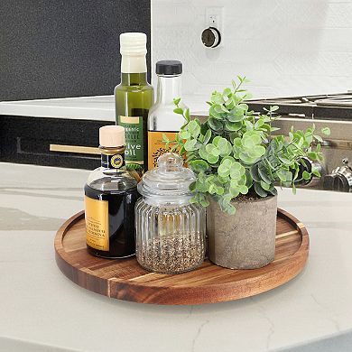 Elama 12 Inch Acacia Wood Lazy Susan Tray