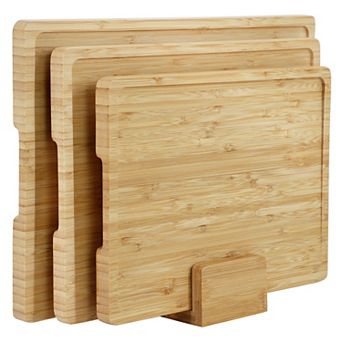 Elama 3 pc Natural 100% Bamboo Cutting Board Set with Base