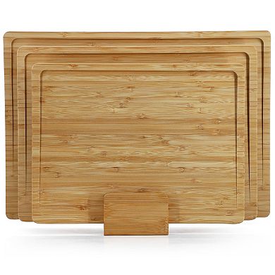 Elama 3 Piece Natural 100% Bamboo Cutting Board Set with Base