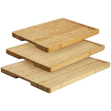 Elama 3 Piece Natural 100% Bamboo Cutting Board Set with Base