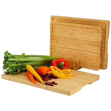 Elama 3 Piece Natural 100% Bamboo Cutting Board Set with Base