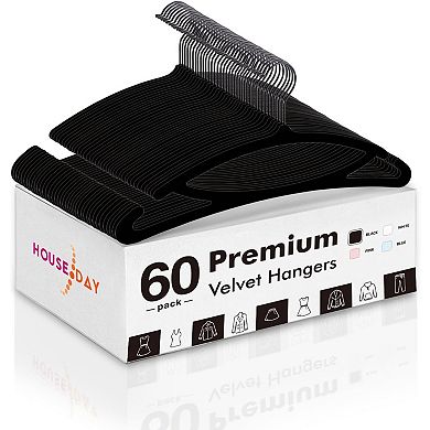 HOUSE DAY 17.5 Inch Multifunction Velvet Hangers Black 60 Pack