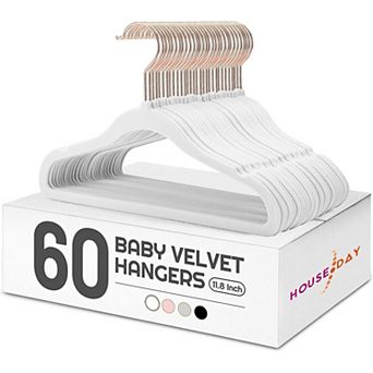 HOUSE DAY 11.8 Inch Velvet Baby Hangers White 60 Pack