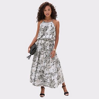 Lascana Women's Floral High Neck Maxi Dress