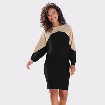 Lascana Women's Color Block Ribbed Knit Dress