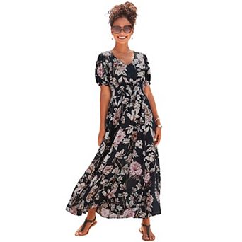 Lascana Women's Printed Puff Sleeve Maxi Dress
