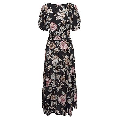 Lascana Women's Printed Puff Sleeve Maxi Dress