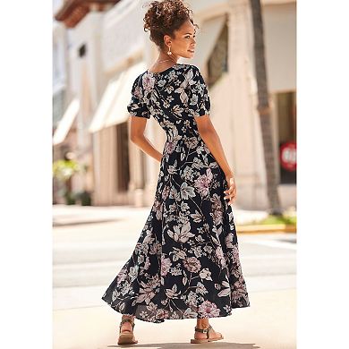 Lascana Women's Printed Puff Sleeve Maxi Dress