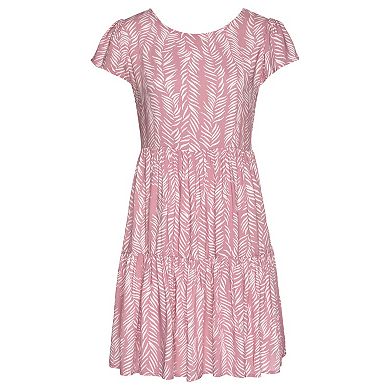 Lascana Women's Printed Tie Back Dress, Rose & Cream, Size 8