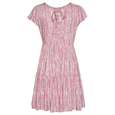 Lascana Women's Printed Tie Back Dress, Rose & Cream, Size 8