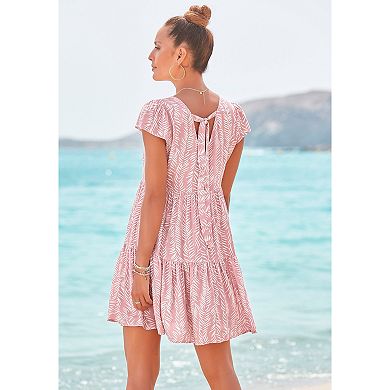 Lascana Women's Printed Tie Back Dress, Rose & Cream, Size 8