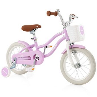 Costway 14'' Kid's Bike with Removable Training Wheels & Basket for 3-5 Years Old