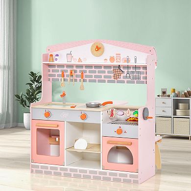 Costway 2 in 1 Kids Play Kitchen & Restaurant Double-Sided Pretend Playset with Canopy
