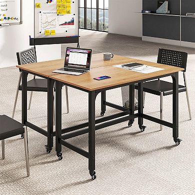 Costway 4 PCS Rolling Computer Desk Metal Frame PC Laptop Table Wood Top Study Workstation