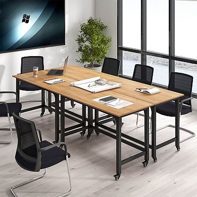 Costway 4 PCS Rolling Computer Desk Metal Frame PC Laptop Table Wood Top Study Workstation