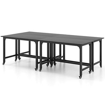 Costway 4 pc Rolling Computer Desk Metal Frame PC Laptop Table Wood Top Study Workstation