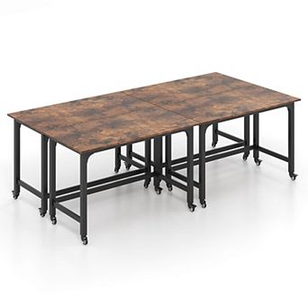 Costway 4 pc Rolling Computer Desk Metal Frame PC Laptop Table Wood Top Study Workstation